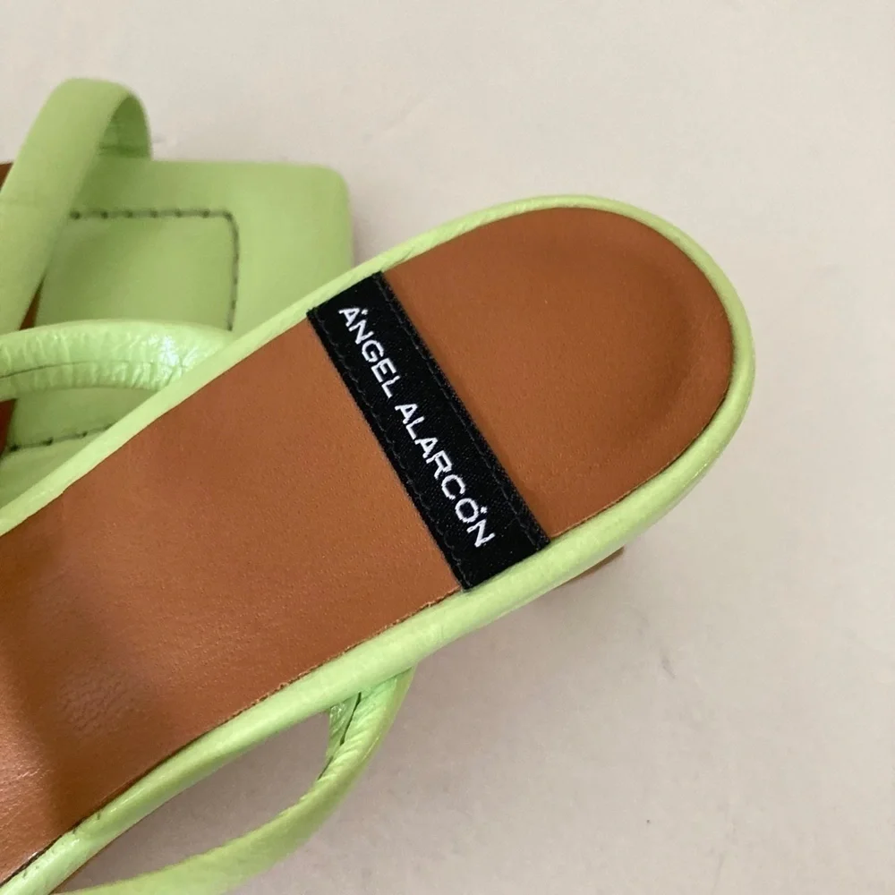 NWOT Angel Alarcon Anthropologie Square Toe Lime Green Leather Sandals